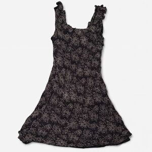 90s Eva Blue Black and Tan floral beaded ruffle dress